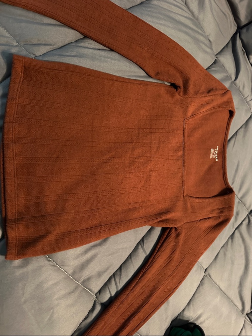American Eagle Outfitters Rust Square-Neck Ribbed Sweater